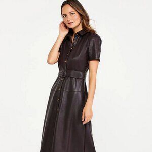 Ann Taylor Petite Faux Leather Midi Flare Shirtdress